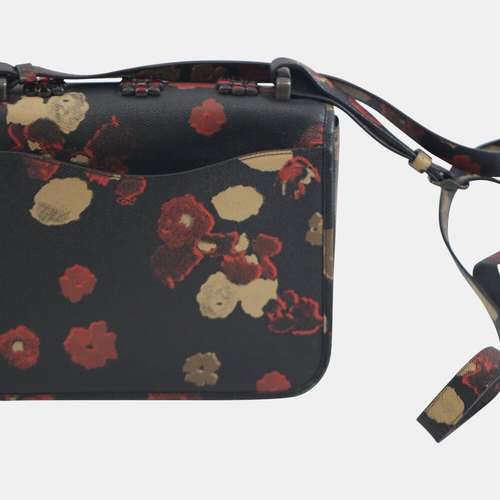 COACH FLORAL SATCHEL CROSS BODY BAG WITH RED CRYSTAL CLUSTER TO FRONT - Picture 2 of 5
